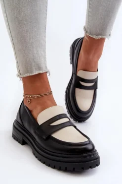 Mokasyny Damskie Na Płaskim Obcasie I Platformie Czarne Kaldira
