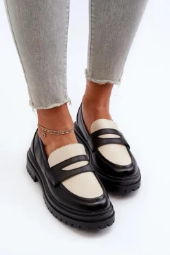 Mokasyny Damskie Na Płaskim Obcasie I Platformie Czarne Kaldira