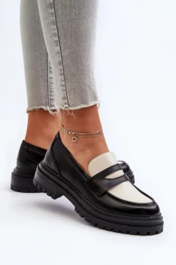 Mokasyny Damskie Na Płaskim Obcasie I Platformie Czarne Kaldira