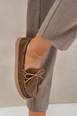 Mokasyny Damskie Na Płaskiej Podeszwie Ciemnozielone Timannie