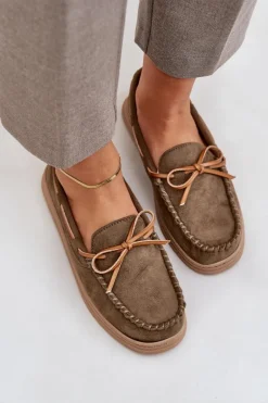 Mokasyny Damskie Na Płaskiej Podeszwie Ciemnozielone Timannie