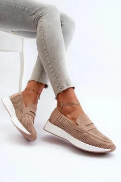 Mokasyny Damskie Na Platformie Eko Zamszowe Beżowe Inesqua