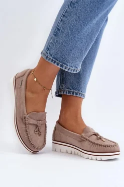 Mokasyny Damskie Na Platformie Beżowe Railav