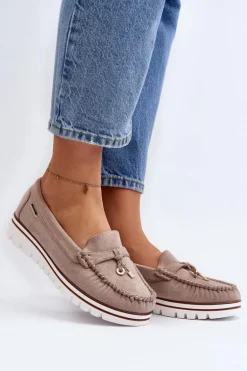 Mokasyny Damskie Na Platformie Beżowe Railav