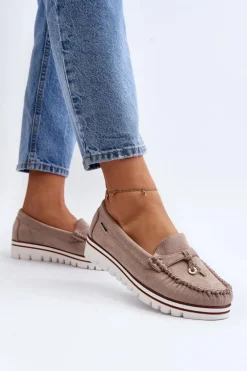 Mokasyny Damskie Na Platformie Beżowe Railav