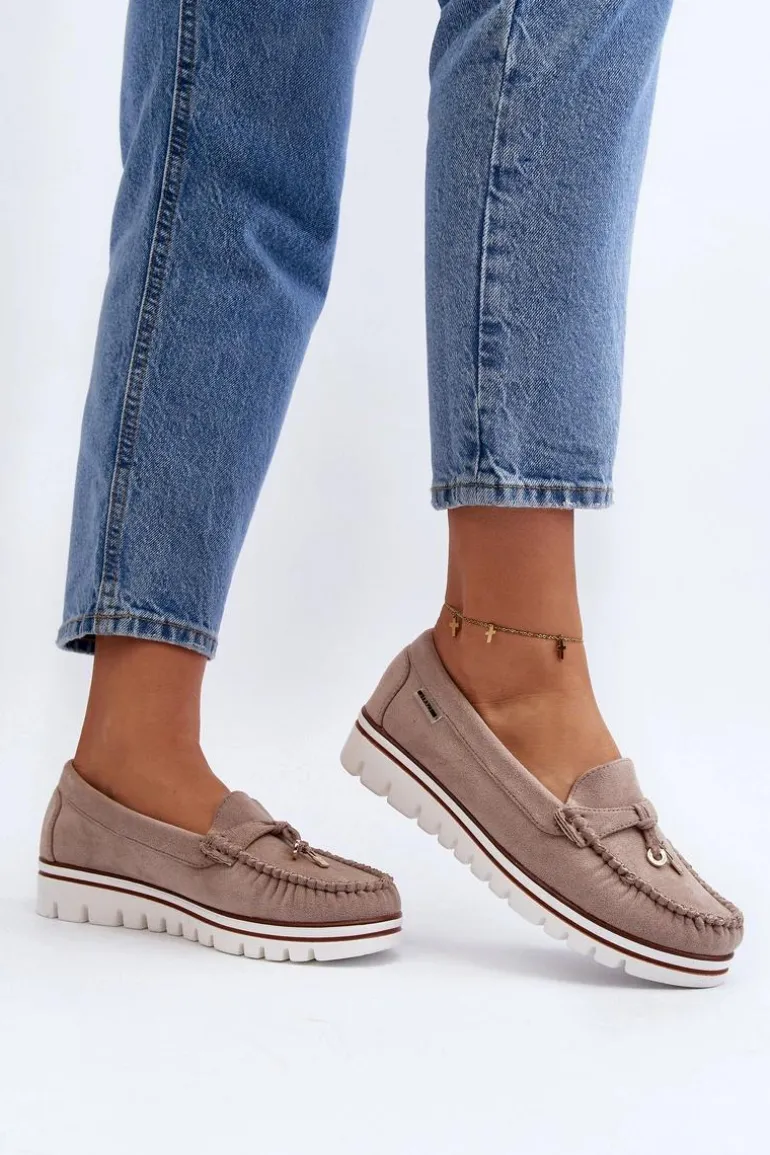 Mokasyny Damskie Na Platformie Beżowe Railav