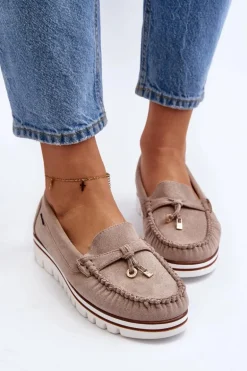 Mokasyny Damskie Na Platformie Beżowe Railav