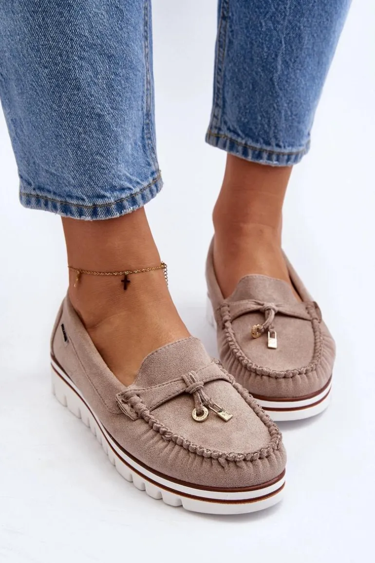 Mokasyny Damskie Na Platformie Beżowe Railav