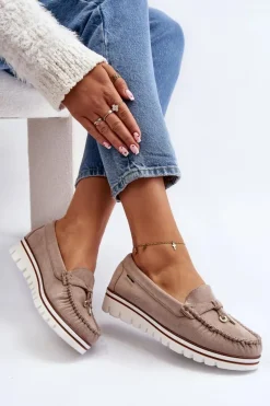 Mokasyny Damskie Na Platformie Beżowe Railav