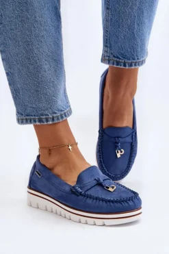 Mokasyny Damskie Na Platformie Niebieskie Railav