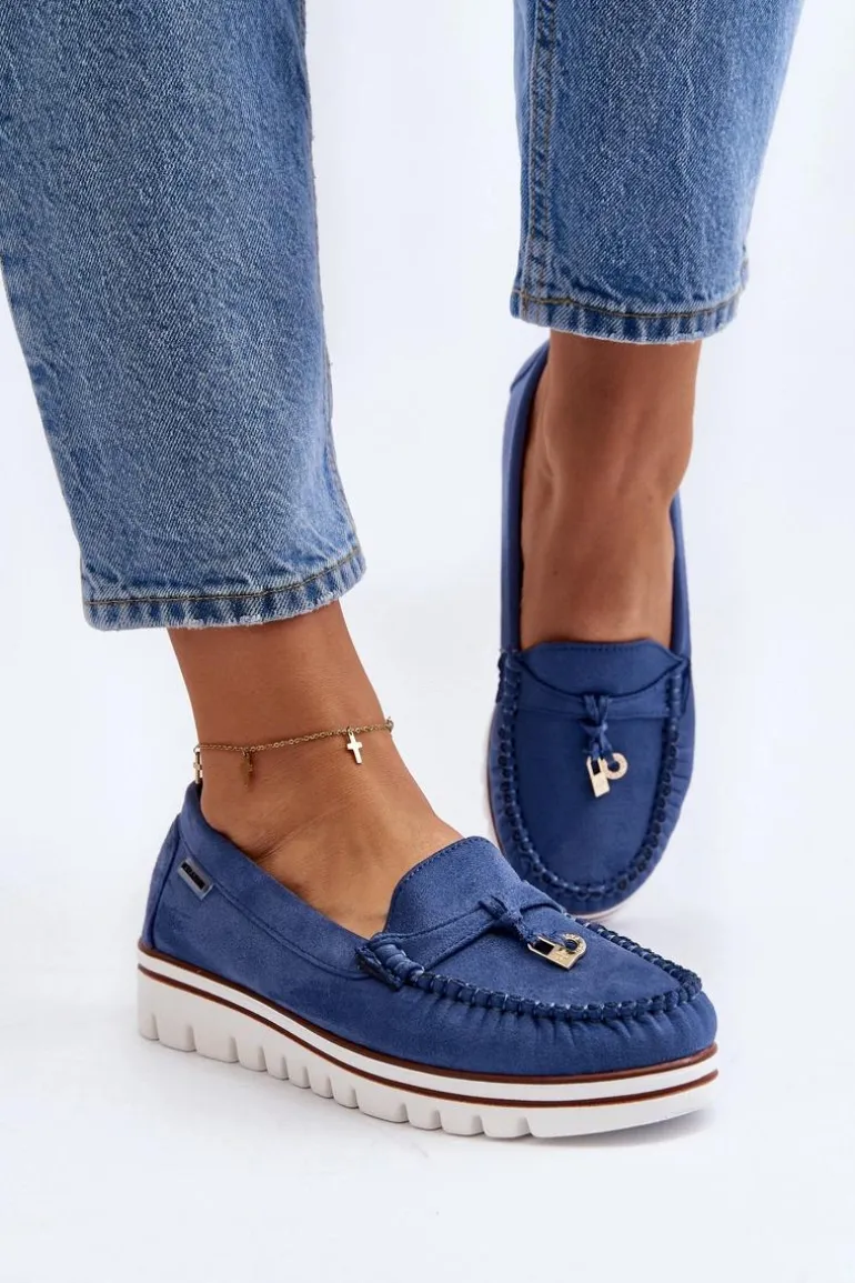 Mokasyny Damskie Na Platformie Niebieskie Railav