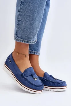 Mokasyny Damskie Na Platformie Niebieskie Railav