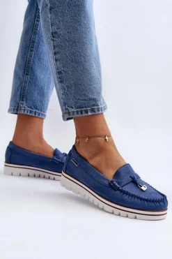 Mokasyny Damskie Na Platformie Niebieskie Railav