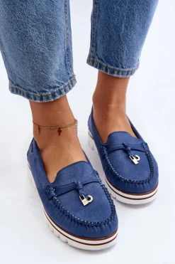 Mokasyny Damskie Na Platformie Niebieskie Railav