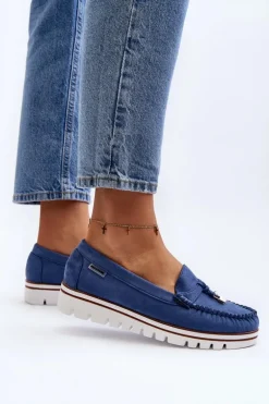 Mokasyny Damskie Na Platformie Niebieskie Railav