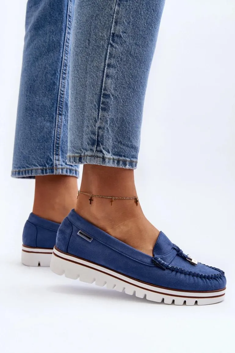 Mokasyny Damskie Na Platformie Niebieskie Railav