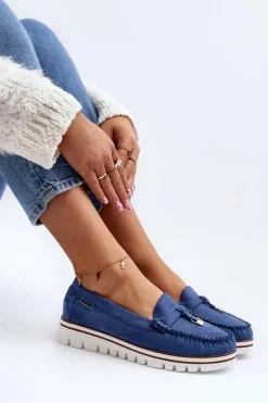 Mokasyny Damskie Na Platformie Niebieskie Railav