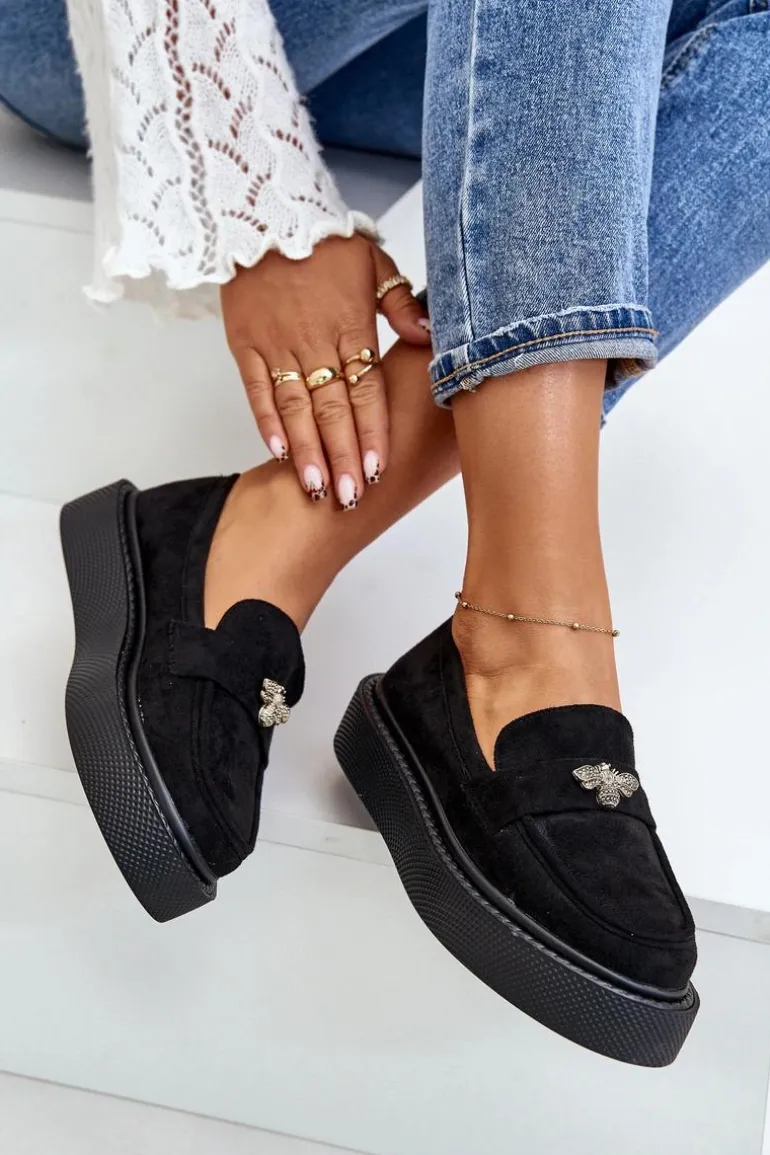 Mokasyny Damskie Na Platformie Czarne Erithine