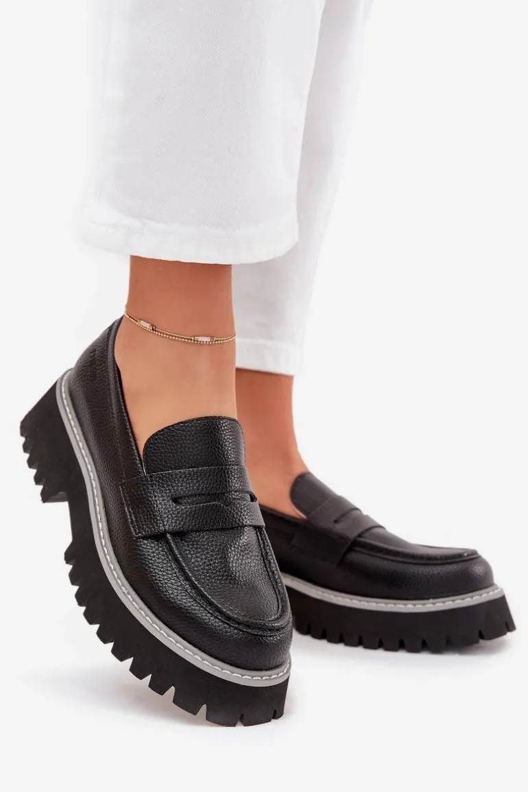 Mokasyny Damskie Na Platformie I Płaskim Obcasie Big Star NN274049 Czarne