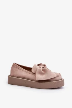 Mokasyny Damskie Na Platformie Z Kokardą Pudrowy Róż Naivine