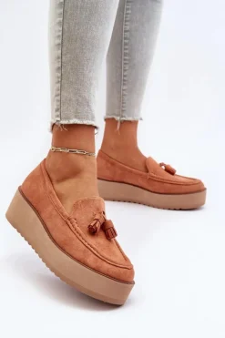 Mokasyny Damskie Na Platformie Z Frędzlami Pomarańczowe Mialani