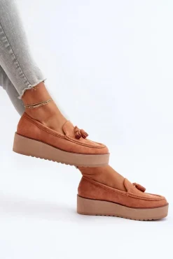 Mokasyny Damskie Na Platformie Z Frędzlami Pomarańczowe Mialani
