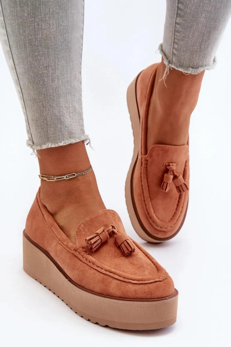 Mokasyny Damskie Na Platformie Z Frędzlami Pomarańczowe Mialani