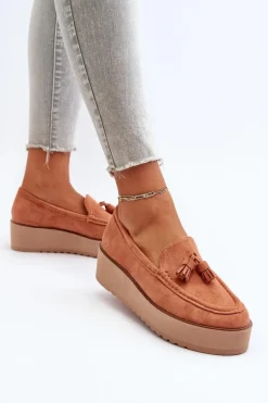 Mokasyny Damskie Na Platformie Z Frędzlami Pomarańczowe Mialani