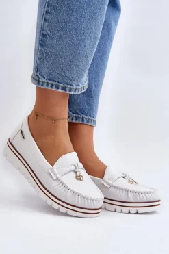 Mokasyny Damskie Na Platformie Białe Railav