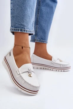 Mokasyny Damskie Na Platformie Białe Railav