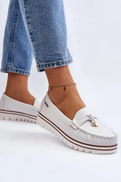 Mokasyny Damskie Na Platformie Białe Railav