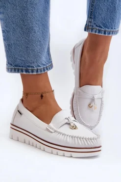 Mokasyny Damskie Na Platformie Białe Railav