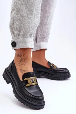 Mokasyny Damskie Na Platformie Z Ozdobą Czarne Ameg