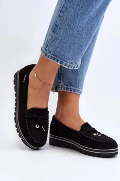 Mokasyny Damskie Na Platformie Czarne Railav