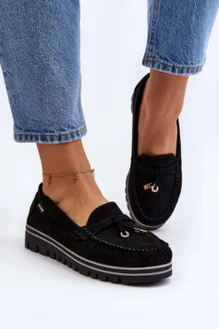 Mokasyny Damskie Na Platformie Czarne Railav