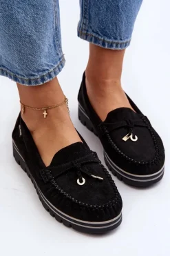 Mokasyny Damskie Na Platformie Czarne Railav