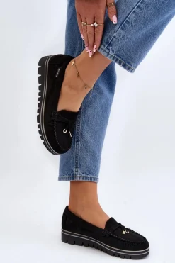 Mokasyny Damskie Na Platformie Czarne Railav