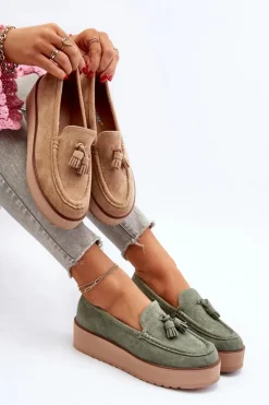 Mokasyny Damskie Na Platformie Z Frędzlami Zielone Mialani