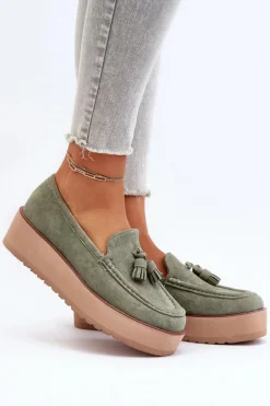 Mokasyny Damskie Na Platformie Z Frędzlami Zielone Mialani