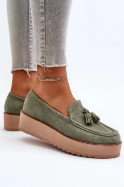 Mokasyny Damskie Na Platformie Z Frędzlami Zielone Mialani