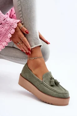 Mokasyny Damskie Na Platformie Z Frędzlami Zielone Mialani