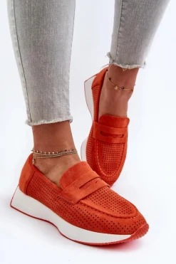 Mokasyny Damskie Na Platformie Eko Zamszowe Pomarańczowe Inesqua