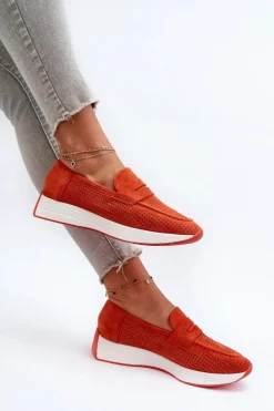 Mokasyny Damskie Na Platformie Eko Zamszowe Pomarańczowe Inesqua