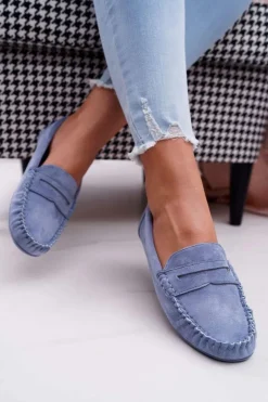 Mokasyny Damskie Niebieskie Zamszowe Bolero