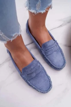 Mokasyny Damskie Niebieskie Zamszowe Bolero