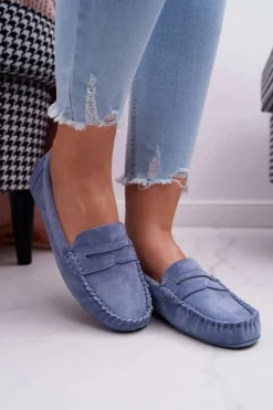 Mokasyny Damskie Niebieskie Zamszowe Bolero