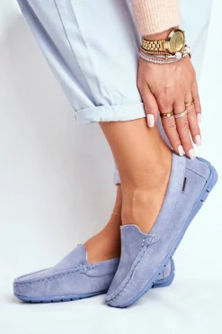 Mokasyny Damskie Niebieskie Zamszowe Morreno