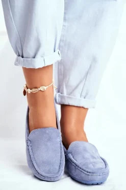 Mokasyny Damskie Niebieskie Zamszowe Morreno