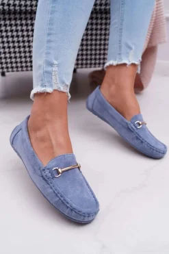 Mokasyny Damskie Niebieskie Zamszowe Sonnero