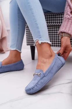 Mokasyny Damskie Niebieskie Zamszowe Sonnero